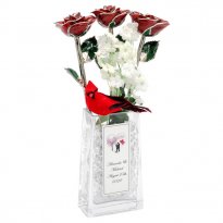 3 Silver Trim Roses in Personalized 25th Anniversary Vase