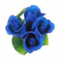 Four Blue Capodimonte Porcelain Roses on Leaves