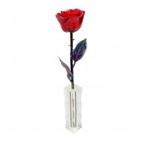 11" Antique Copper Rose in Cut Crystal Vase