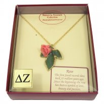 24k Gold Delta Zeta Greek Letters Mini Rose Pendant Gift