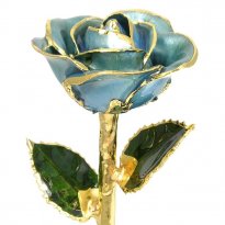 24k Gold Trimmed Rose: 11" Light Blue Rose