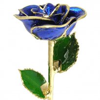 11" 24k Gold Trimmed Dark Blue Sparkle Rose