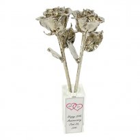 2 Platinum Roses in Custom Vase: 20th Anniversary Gift