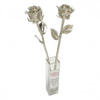 Two 20th Anniversary 17" Platinum Roses in Custom Vase