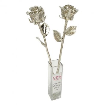 Two 20th Anniversary 18 Platinum Roses In Custom Vase Love Is A Rose