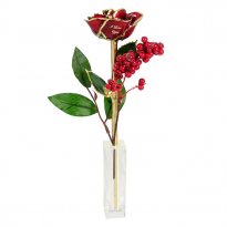 Personalized Holiday Rose Gift in Crystal Vase