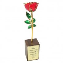 8" Mother's Day Rose Gift and Personalized Walnut Stand