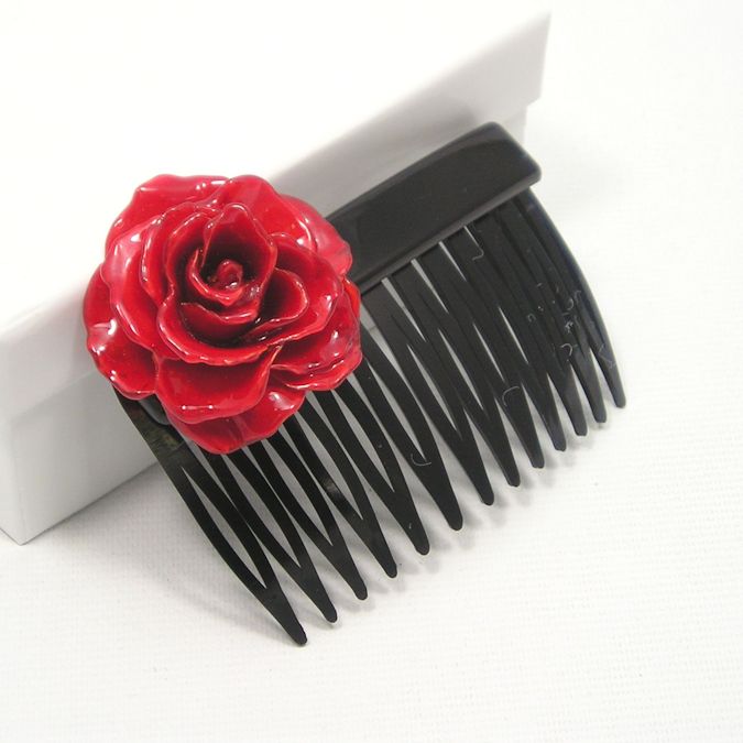 Real Preserved Rose Blossom Hair Comb: Love Is A Rose