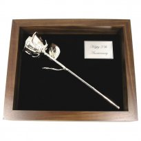 11" All Silver Rose in Personalized Shadow Box
