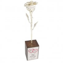 8" Silver Dipped Rose in Personalized Stand