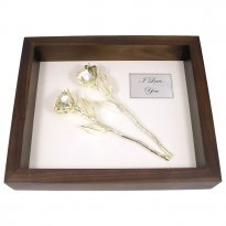 2 8" Silver Roses in 25th Anniversary Gift Shadow Box