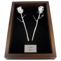 11" All Silver Roses in 25th Anniversary Gift Shadow Box