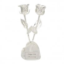 25th Anniversary Gift: 2 11" Silver Roses in Heart Vase