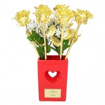 6 17" Gold Dipped Roses in Engraved Valentine's Day Vase